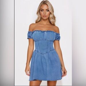 Fashion Nova Mandy Denim Corset Medium Wash Micro‎ Mini Strapless Dress NWT
